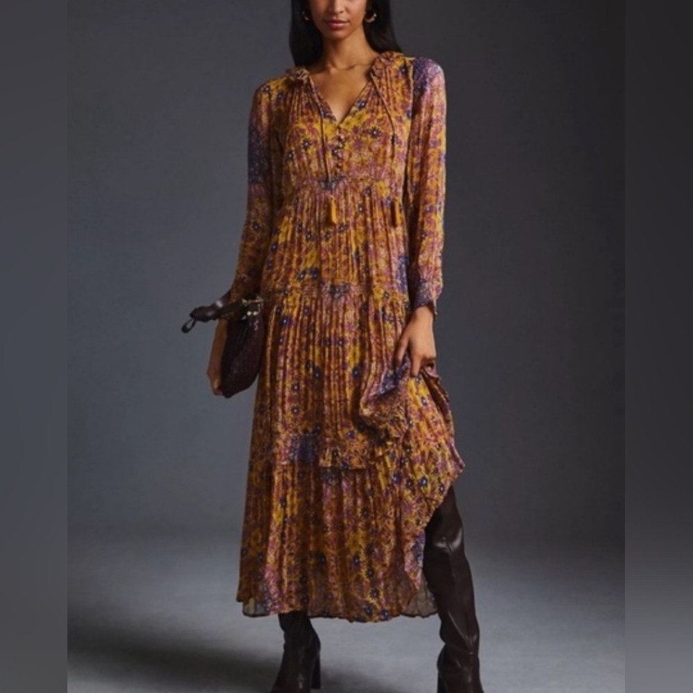Anthropologie The Marais Printed Chiffon Maxi Dress Size M - Picture 2 of 16